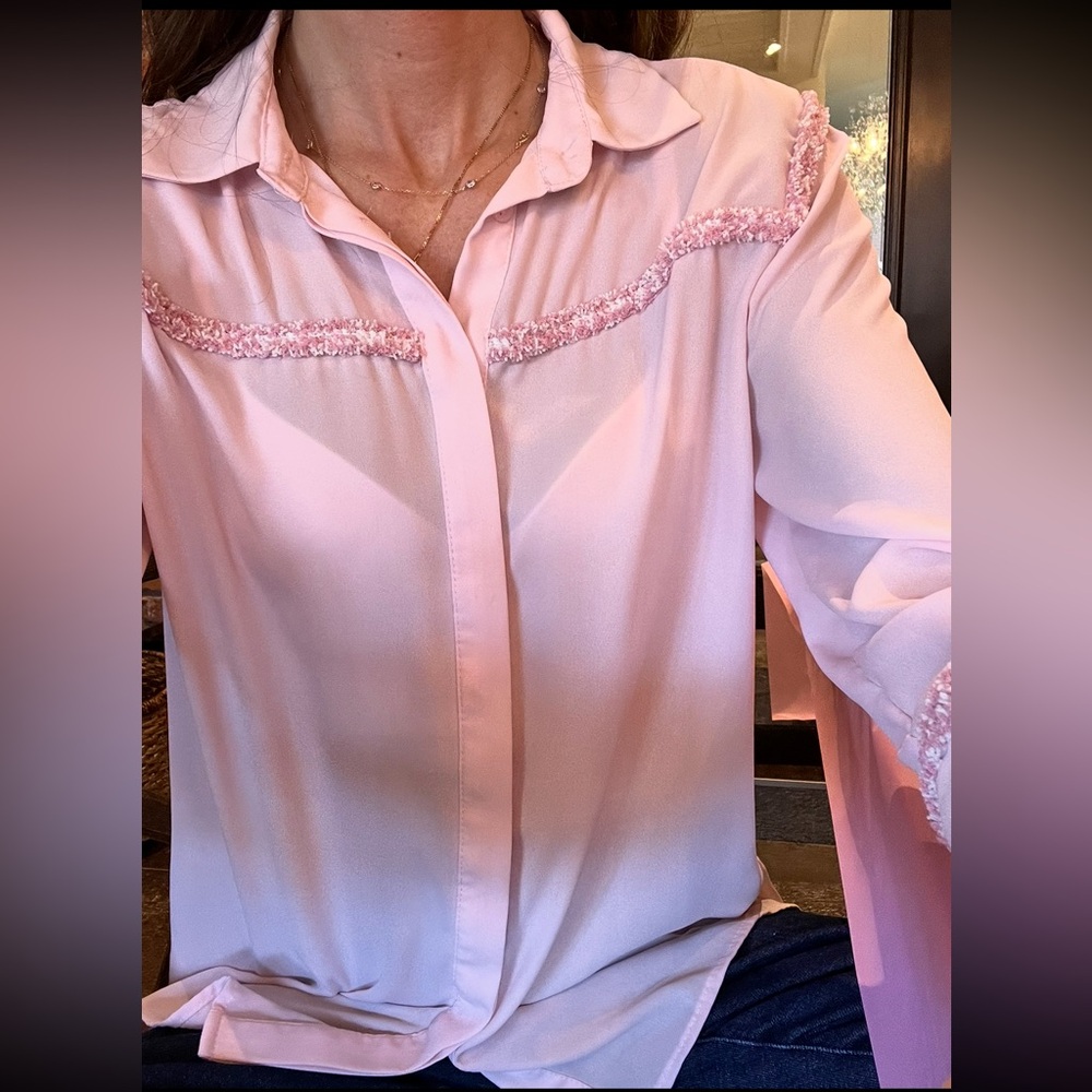 Zara Pink Blouse with Chic Fringe Details